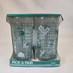NOS Pick-A-Pair VTG 60s Nadir Brazil Glass Christmas Drinking Tumbler Highball